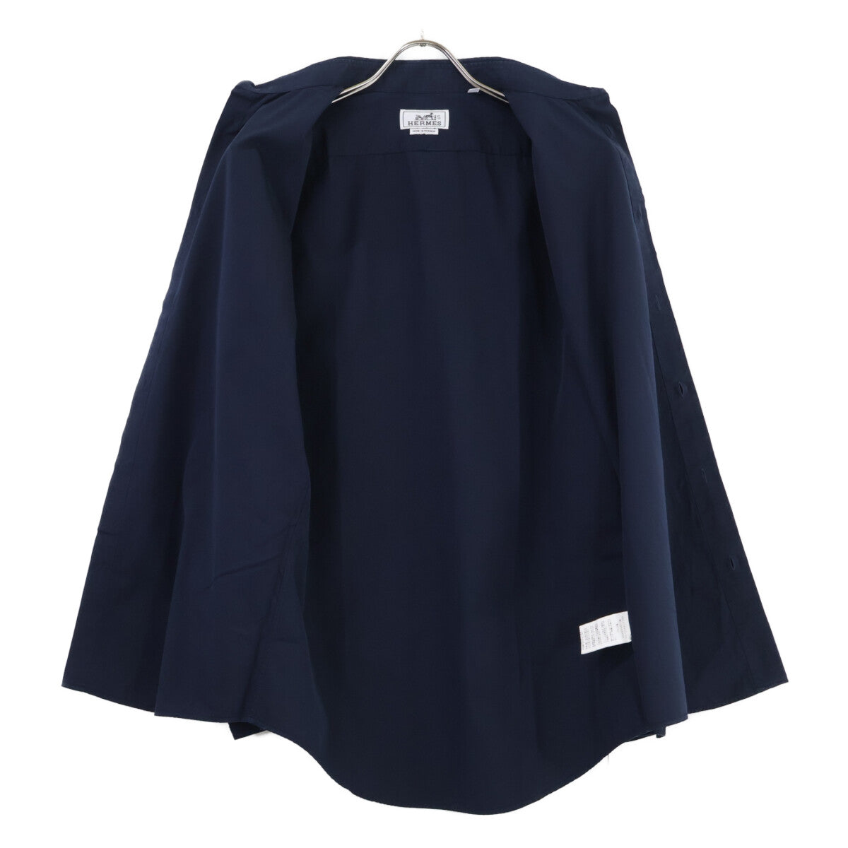 HERMES Navy Selier Button Fly Front Cotton Shirt Size 40