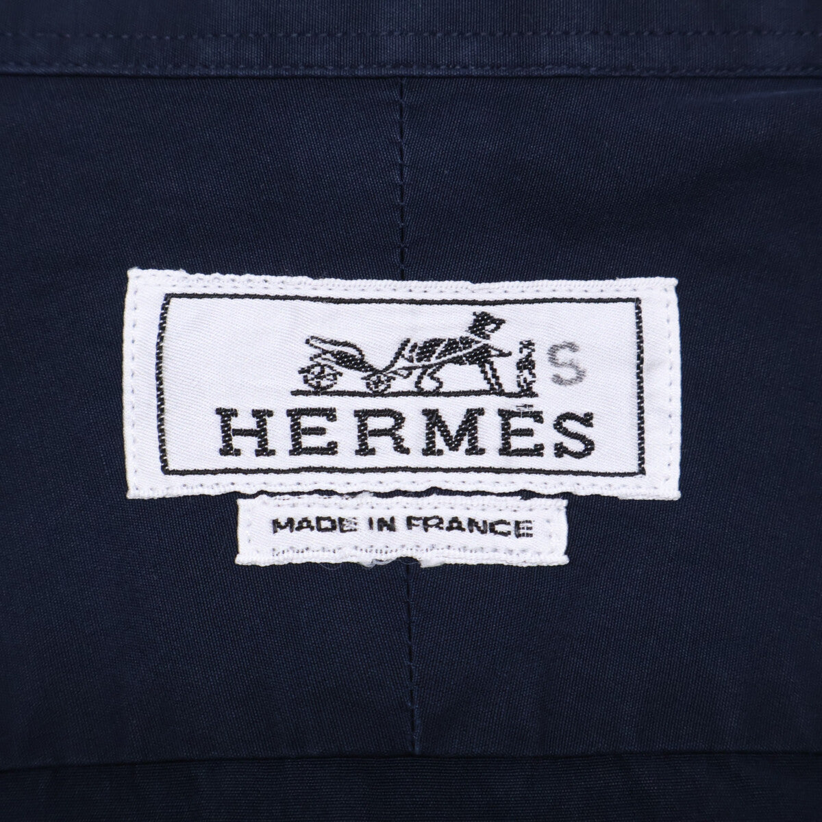 HERMES Navy Selier Button Fly Front Cotton Shirt Size 40