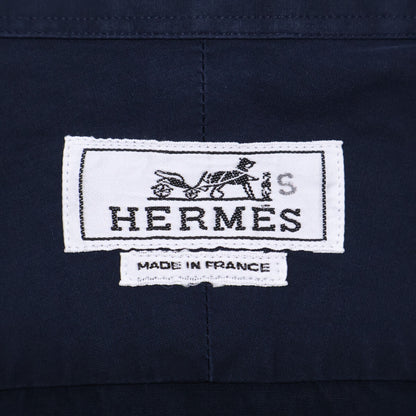 HERMES Navy Selier Button Fly Front Cotton Shirt Size 40
