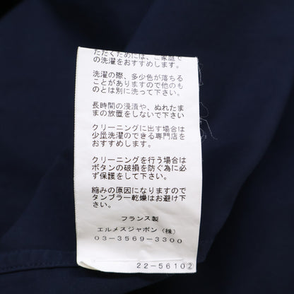 HERMES Navy Selier Button Fly Front Cotton Shirt Size 40