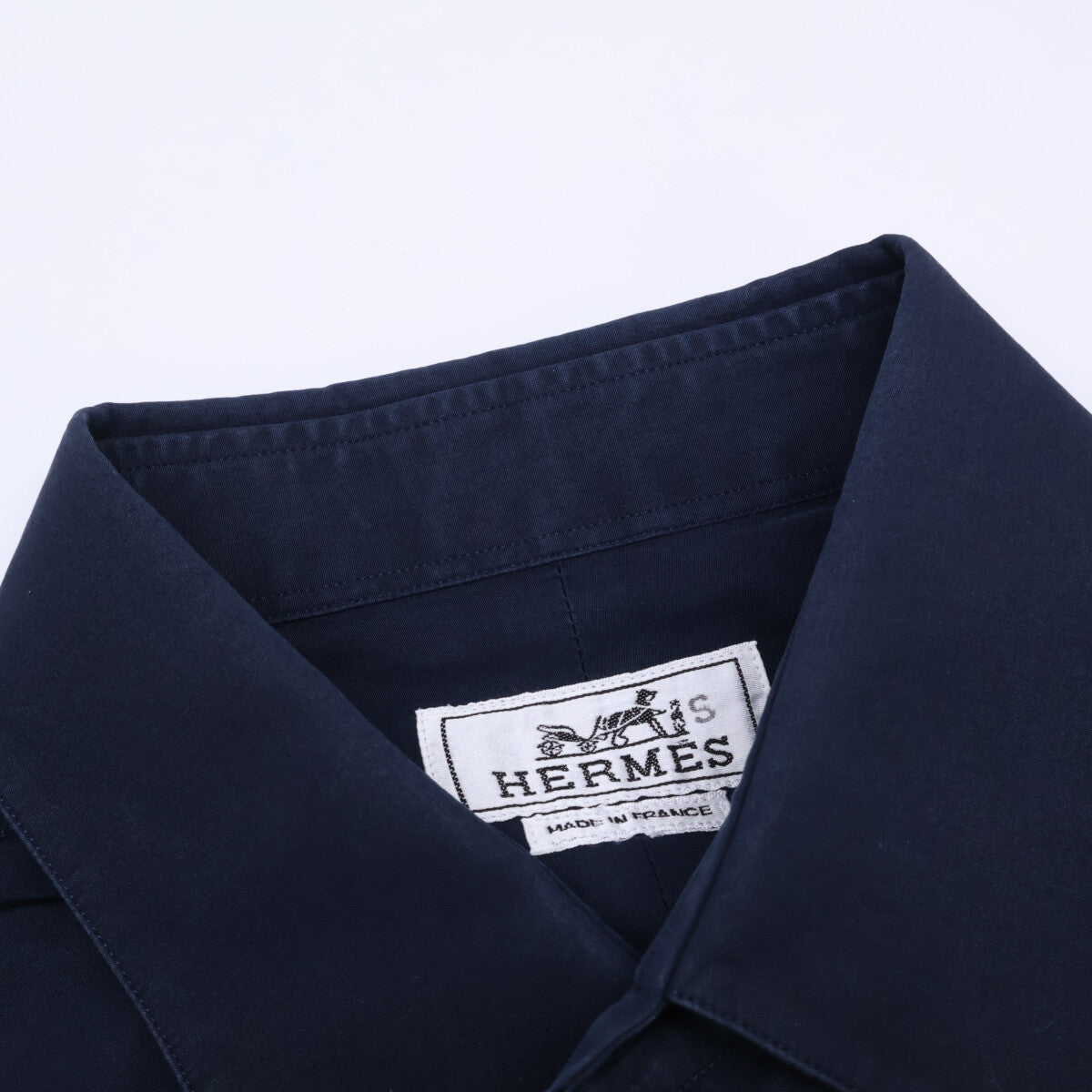 HERMES Navy Selier Button Fly Front Cotton Shirt Size 40