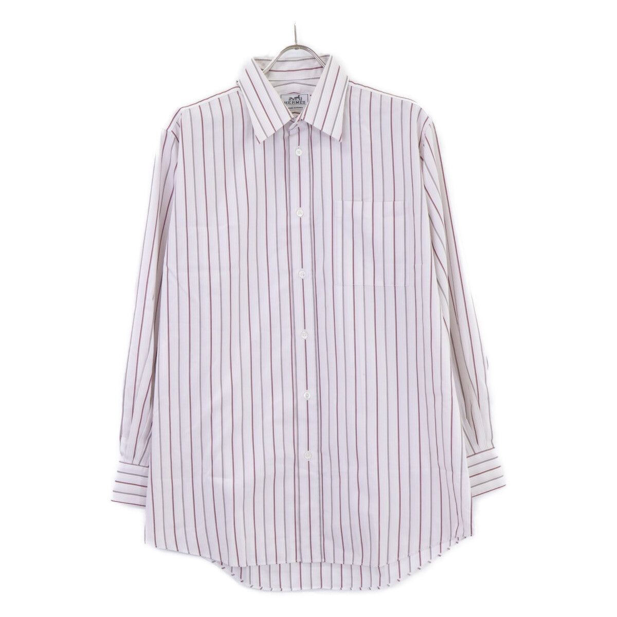 HERMES Striped Sellier Button Dress Shirt White/Red Size 40