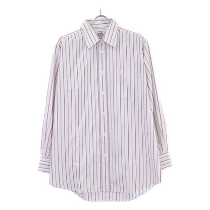 HERMES Striped Sellier Button Dress Shirt White/Red Size 40