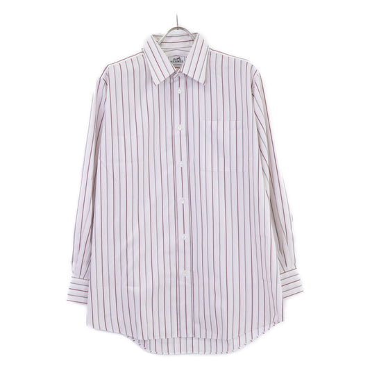 HERMES Striped Sellier Button Dress Shirt White/Red Size 40