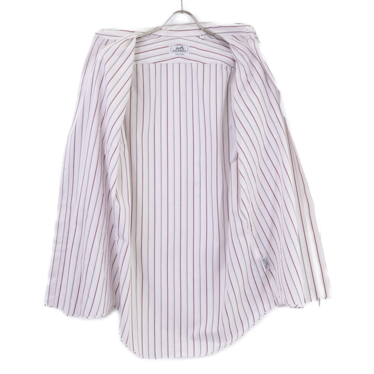 HERMES Striped Sellier Button Dress Shirt White/Red Size 40