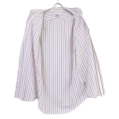 HERMES Striped Sellier Button Dress Shirt White/Red Size 40