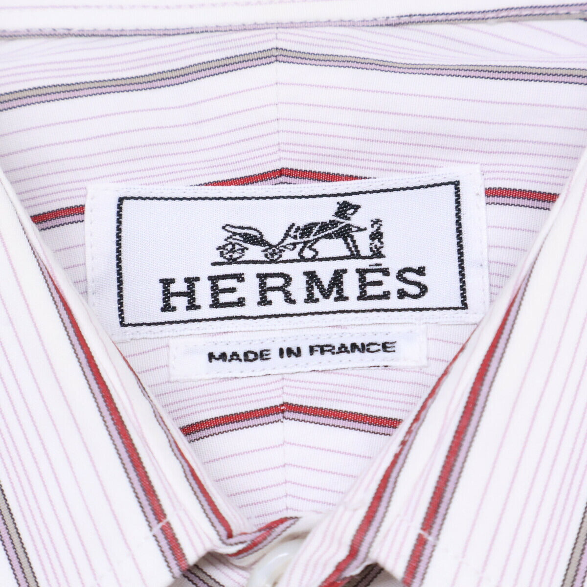 HERMES Striped Sellier Button Dress Shirt White/Red Size 40
