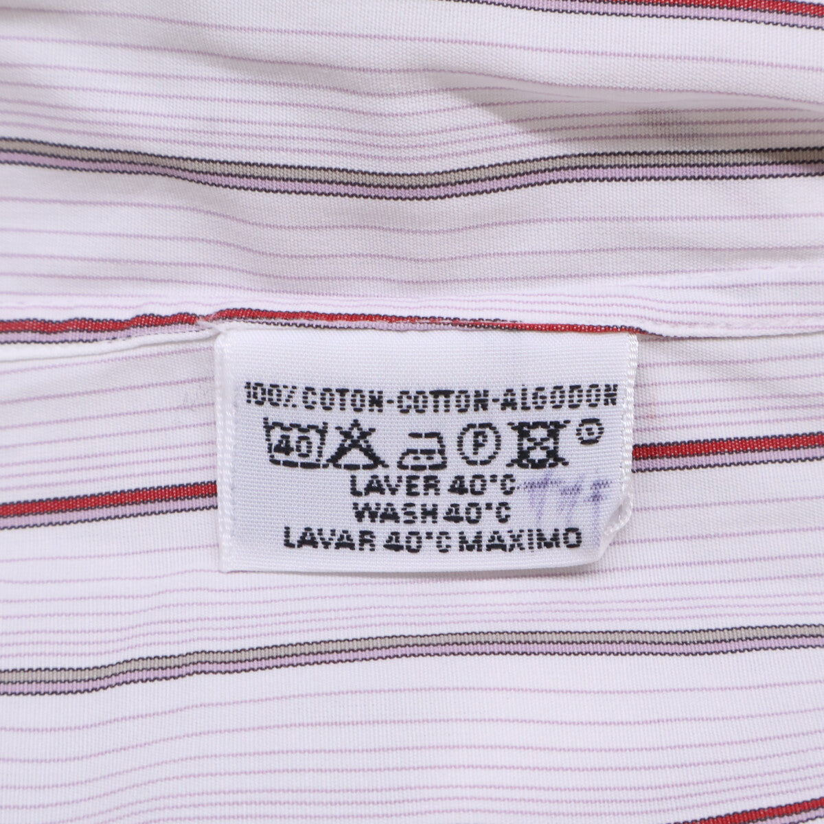 HERMES Striped Sellier Button Dress Shirt White/Red Size 40