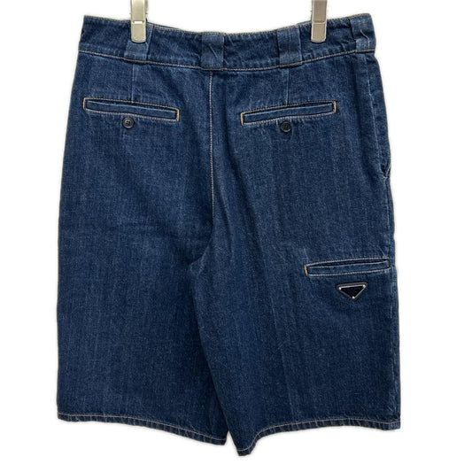 PRADA 20SS Triangle Plate Indigo Denim Shorts Size 38