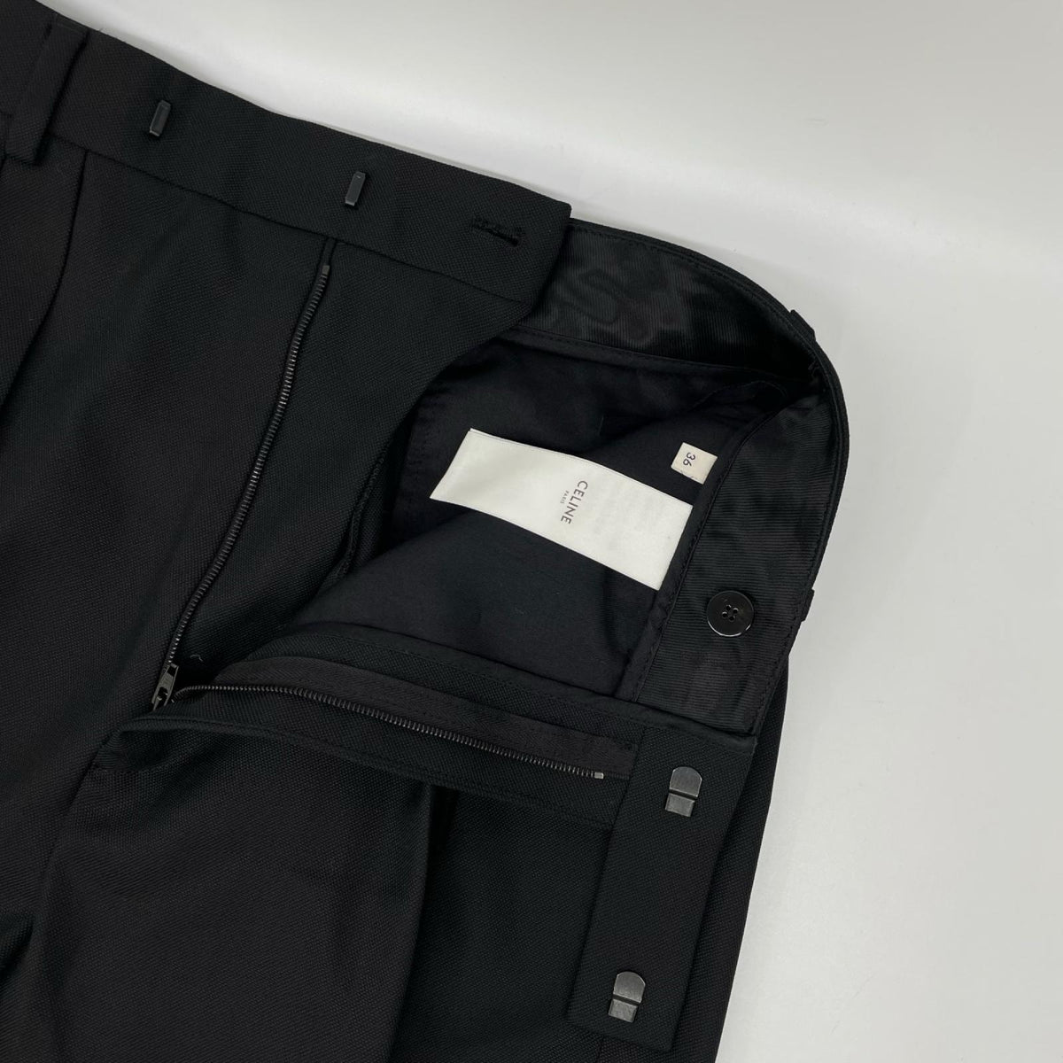 CELINE 2P106120D Wool 2-Pleat Trousers Black Size 38
