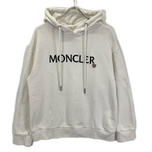 MONCLER White Cotton Front Logo Hoodie Size L