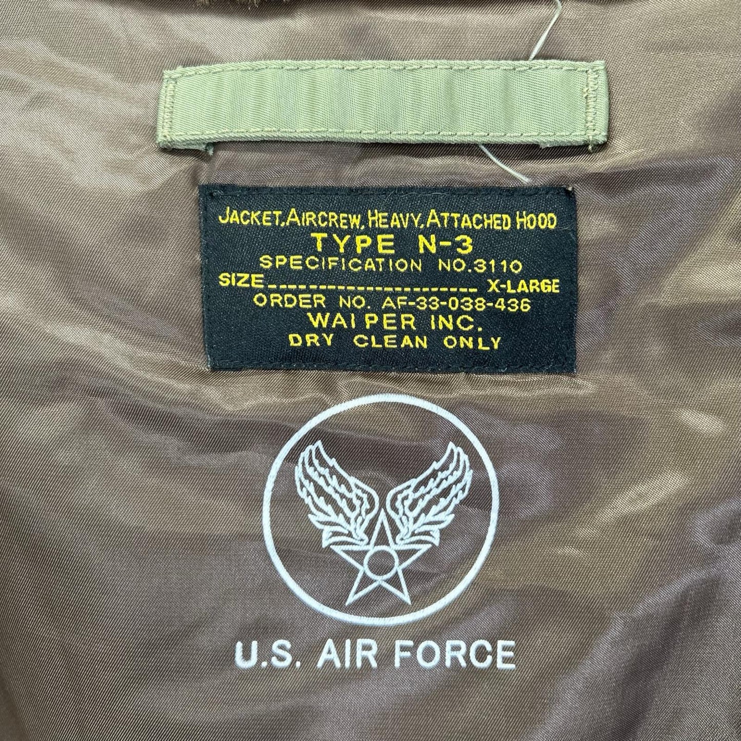 WAIPER 24WP96 N-3 Flight Jacket Nylon Khaki Size XL