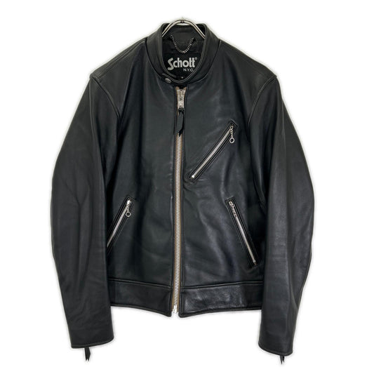 schott Cafe Racer Single Rider Leather Jacket Black Size M