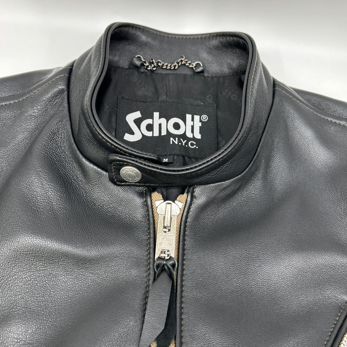 schott Cafe Racer Single Rider Leather Jacket Black Size M