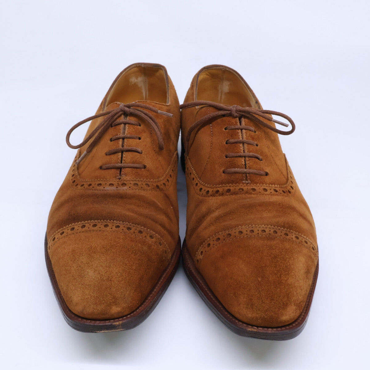 JOHNLOBB Avon Suede Punched Cap Toe Shoes Brown Size UK 8