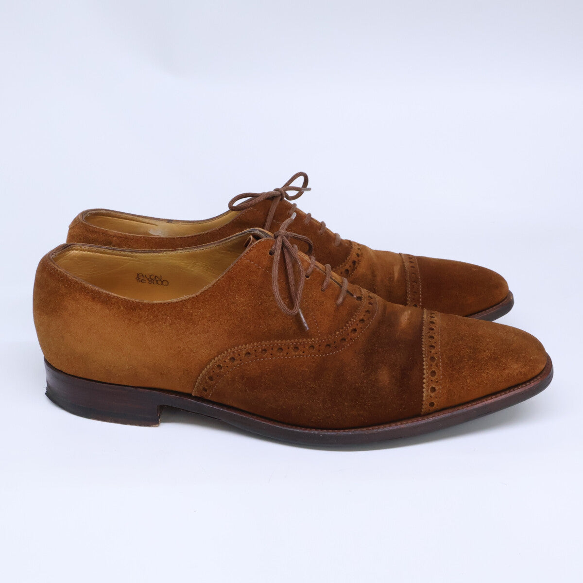 JOHNLOBB Avon Suede Punched Cap Toe Shoes Brown Size UK 8