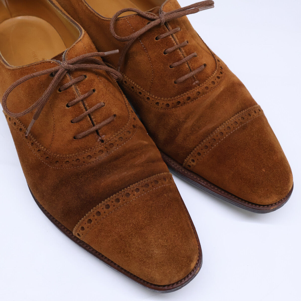 JOHNLOBB Avon Suede Punched Cap Toe Shoes Brown Size UK 8