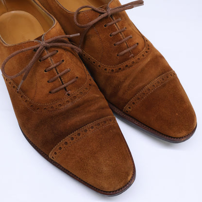 JOHNLOBB Avon Suede Punched Cap Toe Shoes Brown Size UK 8