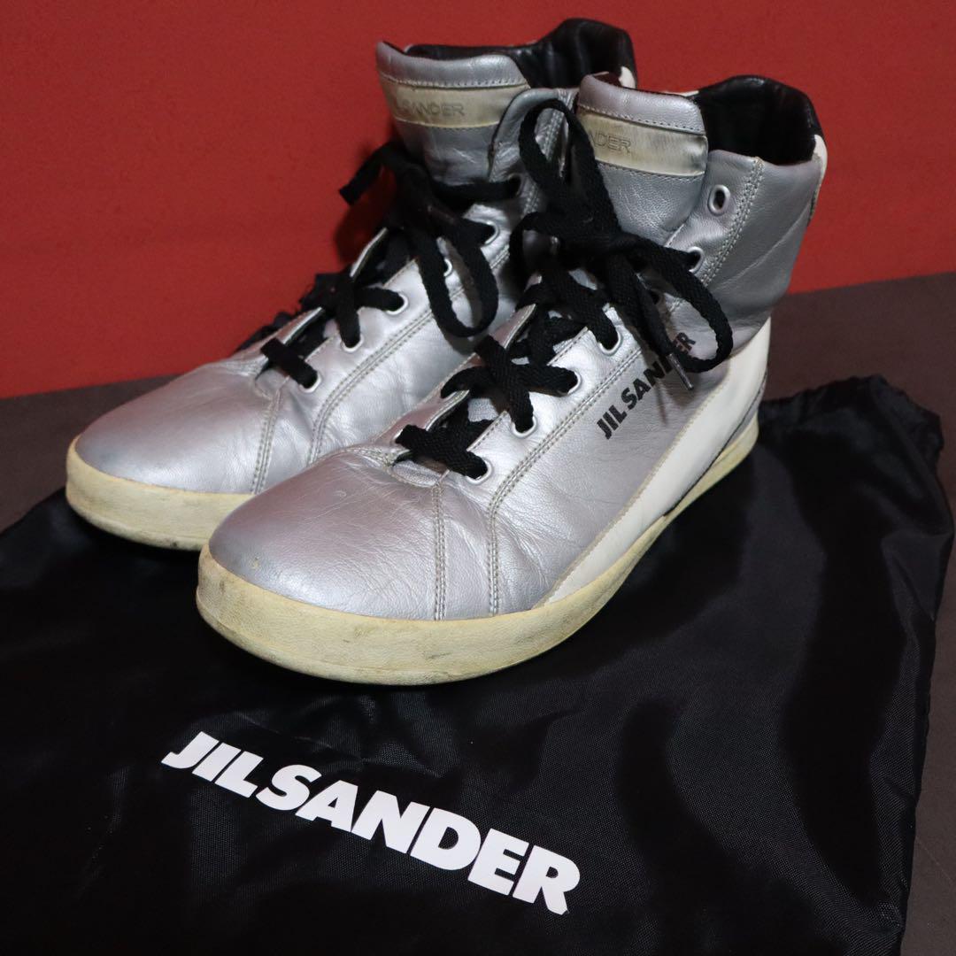 Jil Sander Metallic Silver Logo Sneakers Size 8