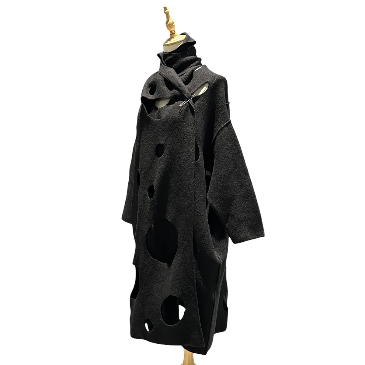 COMME des GARCONS 02SS Cut-Out Wool Cape Black Jacket Size FREE