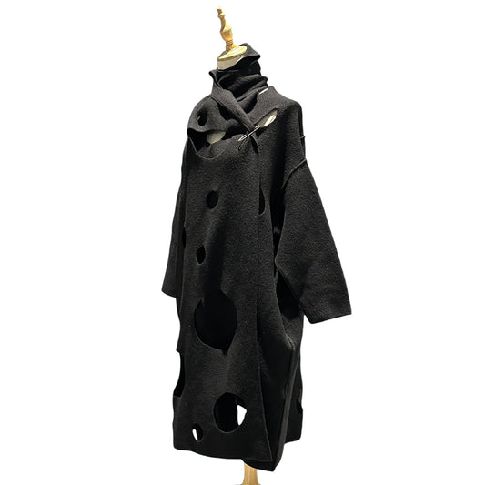 COMME des GARCONS 02SS Cut-Out Wool Cape Black Jacket Size FREE