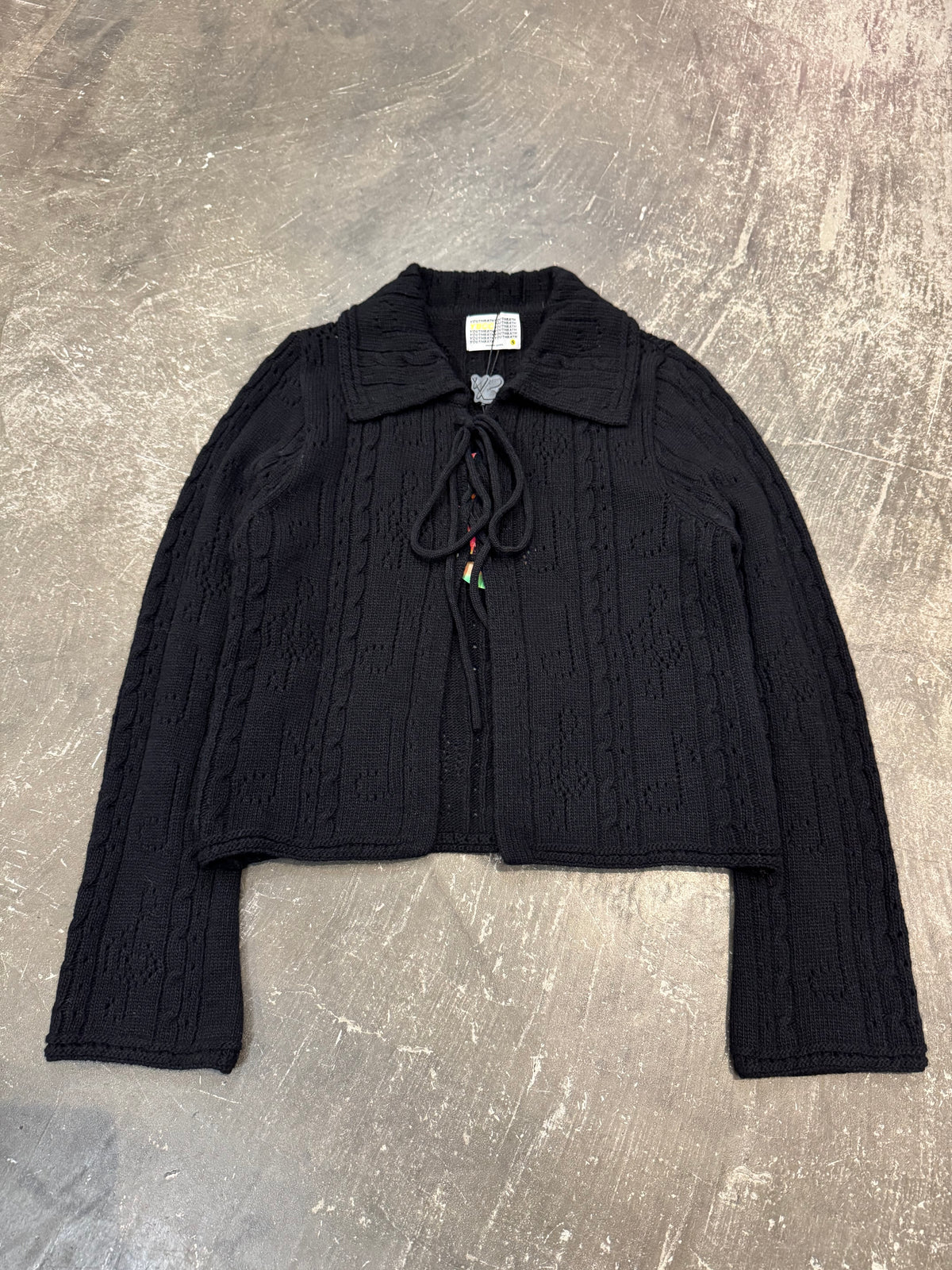 YOUTH BATH Black Lace Up Shawl Collar Cardigan Size S