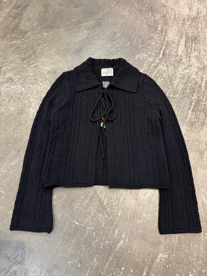 YOUTH BATH Black Lace Up Shawl Collar Cardigan Size S