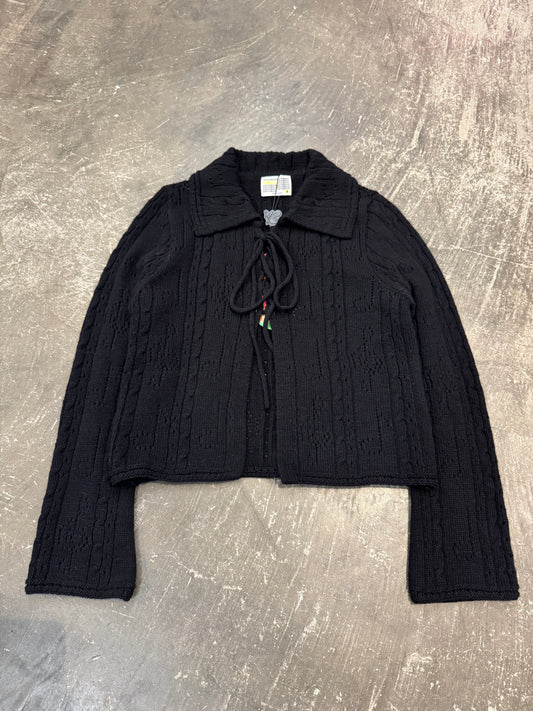 YOUTH BATH Black Lace Up Shawl Collar Cardigan Size S