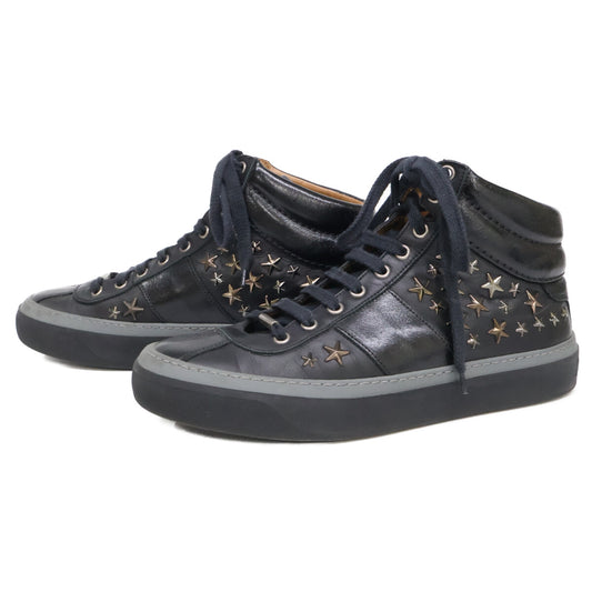 JIMMY CHOO Star Studded Leather Sneakers Black Size EU 40
