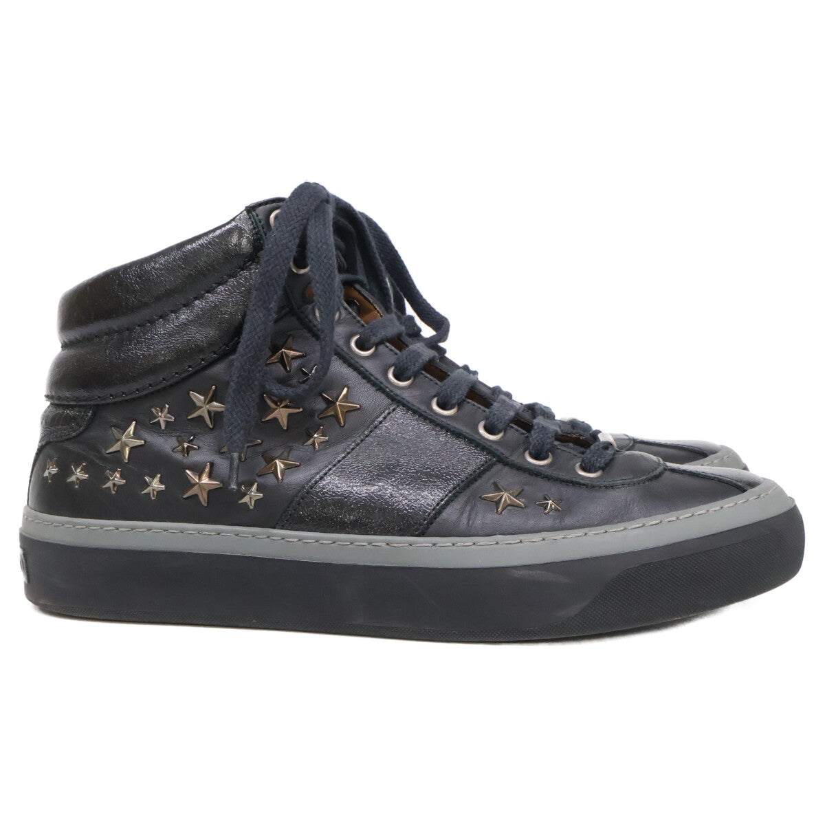 JIMMY CHOO Star Studded Leather Sneakers Black Size EU 40