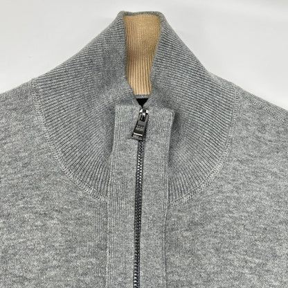 HUGOBOSS Cotton Zip-Up Cardigan Gray Size S