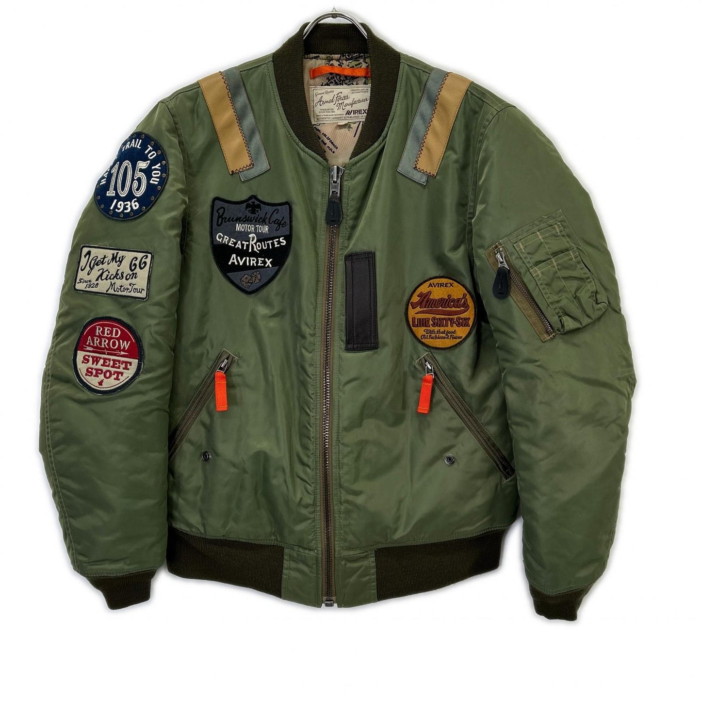 AVIREX Khaki Nylon MA-1 Wappen Modified Bomber Jacket Size M