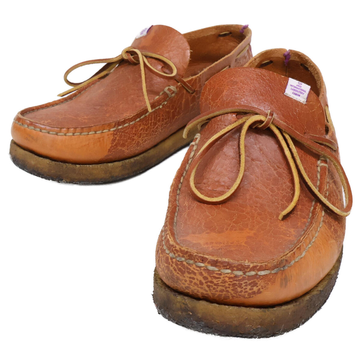 VISVIM CANOE MOC-FOLK Deck Shoes Brown Leather Sneakers Size 10