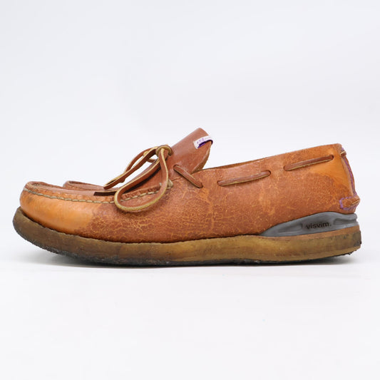 VISVIM CANOE MOC-FOLK Deck Shoes Brown Leather Sneakers Size 10