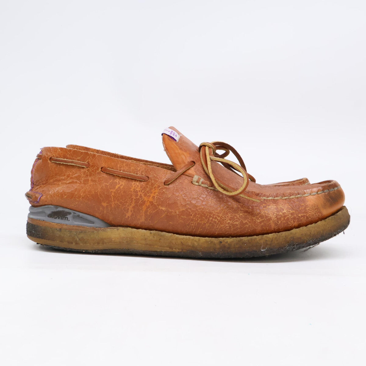 VISVIM CANOE MOC-FOLK Deck Shoes Brown Leather Sneakers Size 10