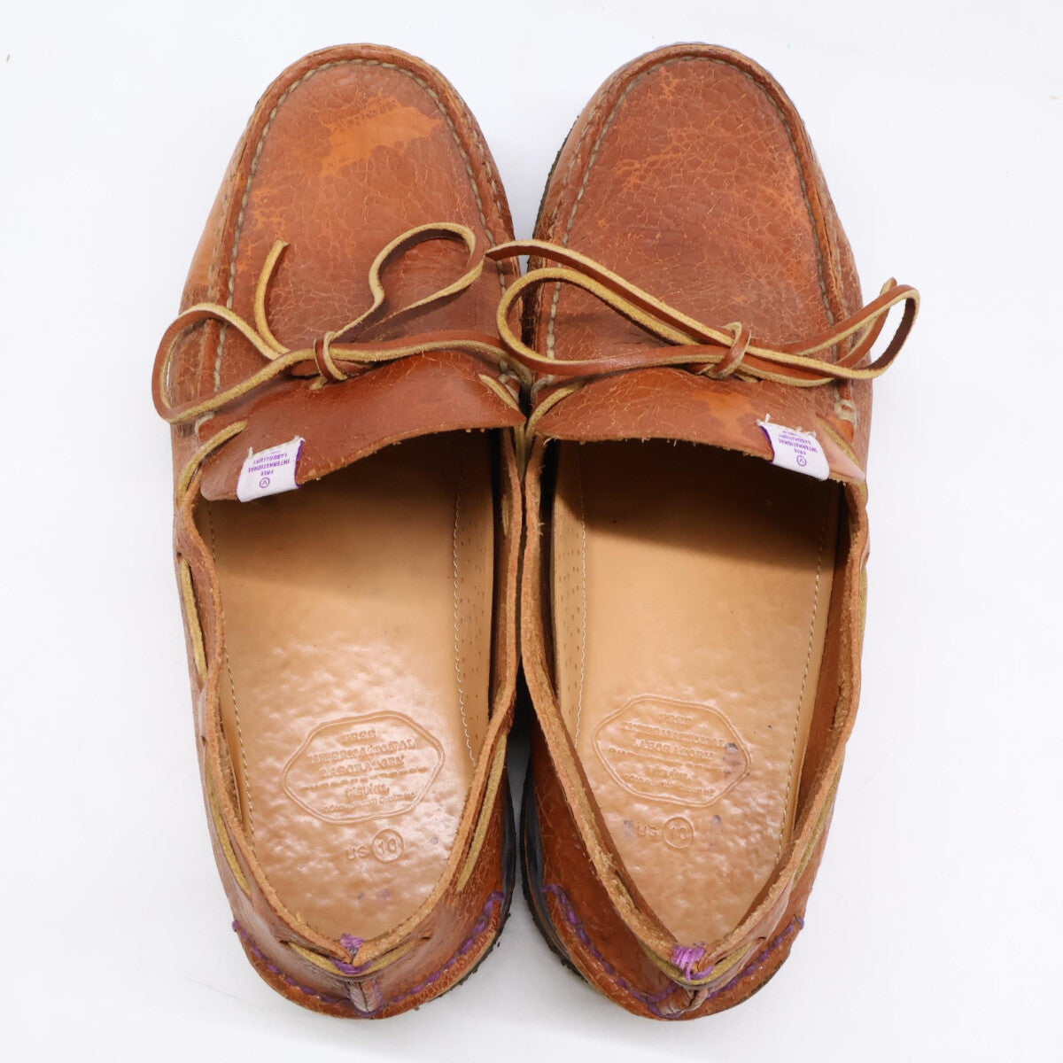 VISVIM CANOE MOC-FOLK Deck Shoes Brown Leather Sneakers Size 10