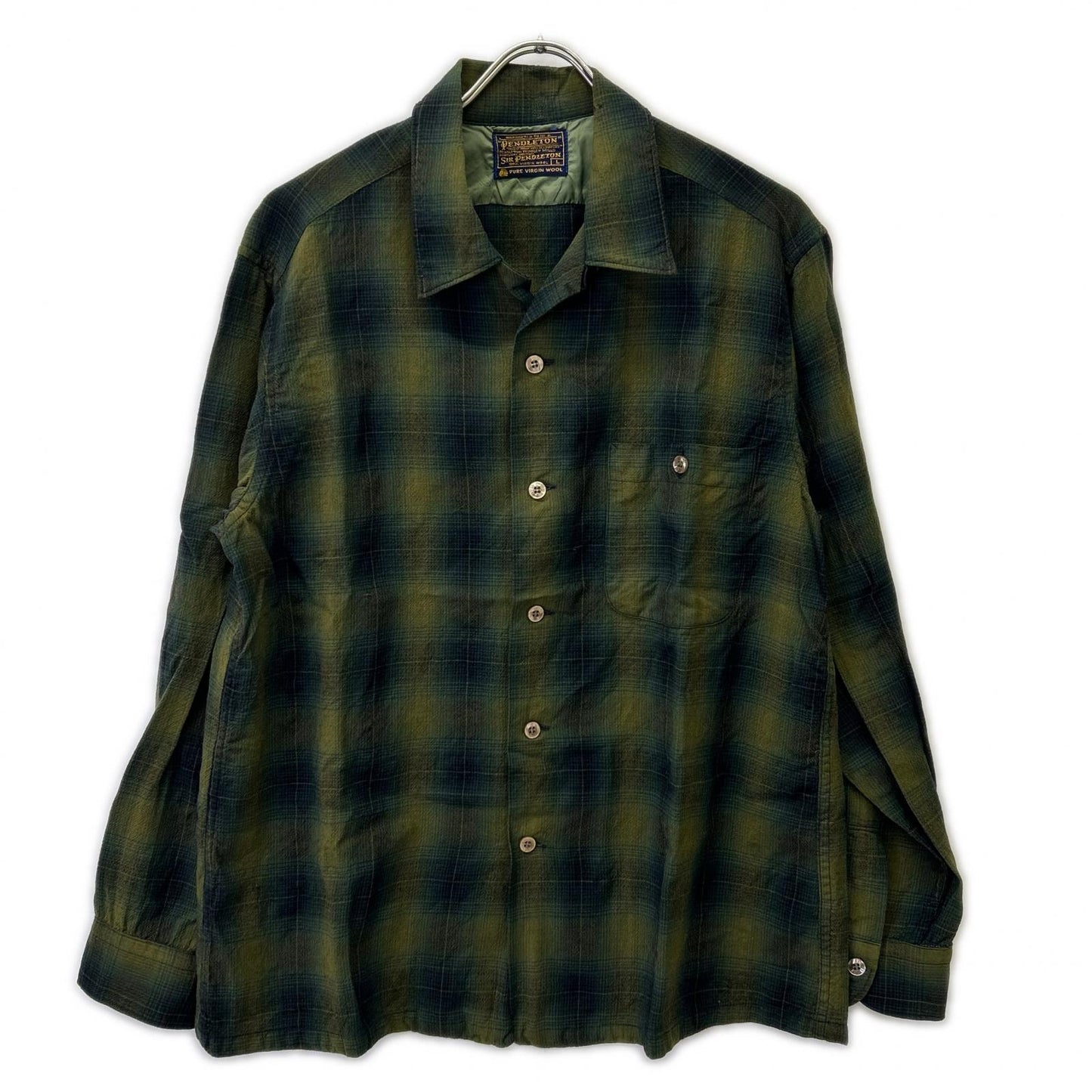 PENDLETON 60s Ombre Check Wool Long Sleeve Shirt Size L