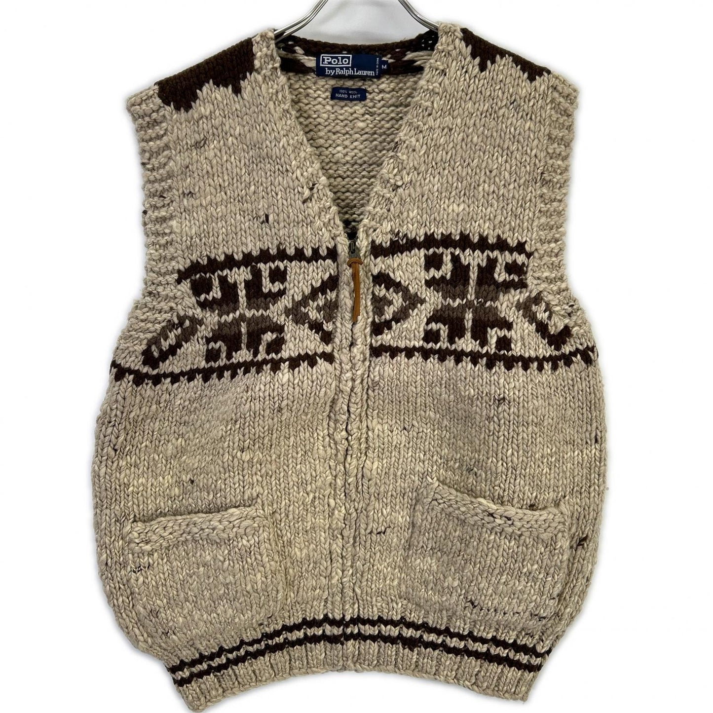 POLO RALPH LAUREN Cowichan Knit Vest Beige Wool Size M