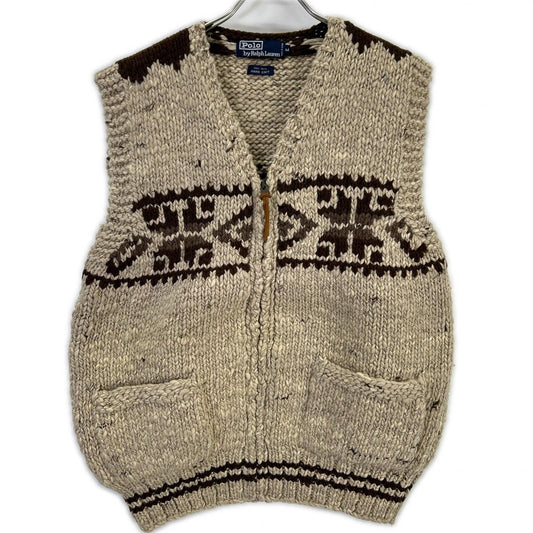 POLO RALPH LAUREN Cowichan Knit Vest Beige Wool Size M