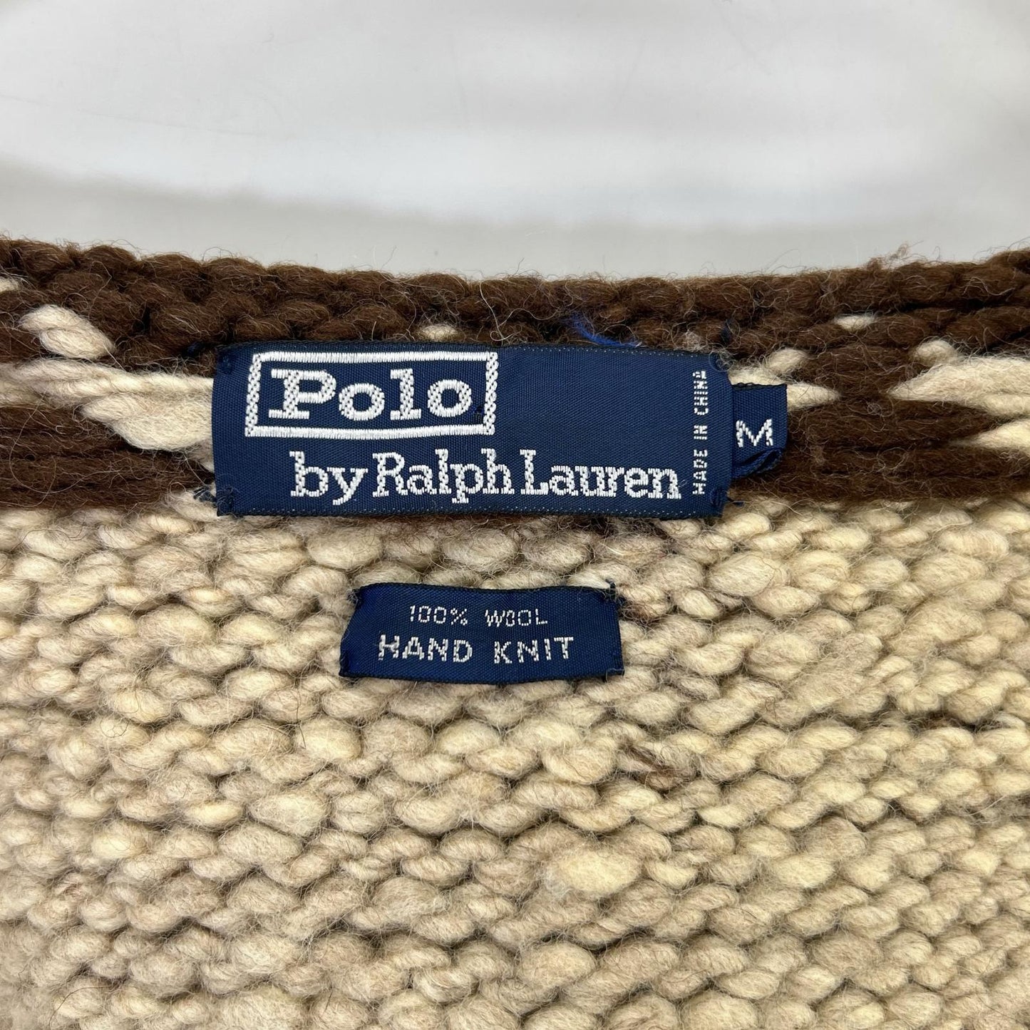 POLO RALPH LAUREN Cowichan Knit Vest Beige Wool Size M