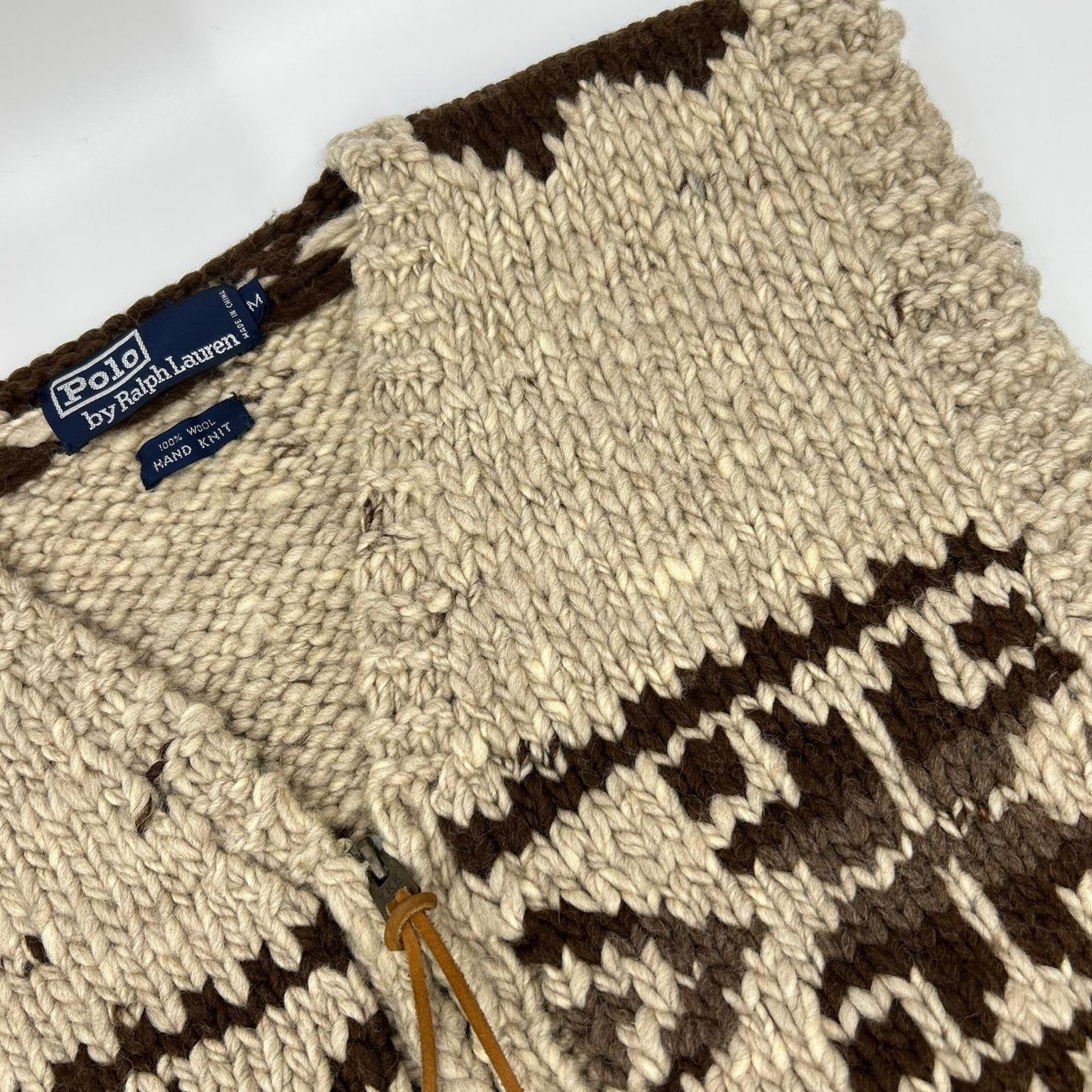POLO RALPH LAUREN Cowichan Knit Vest Beige Wool Size M