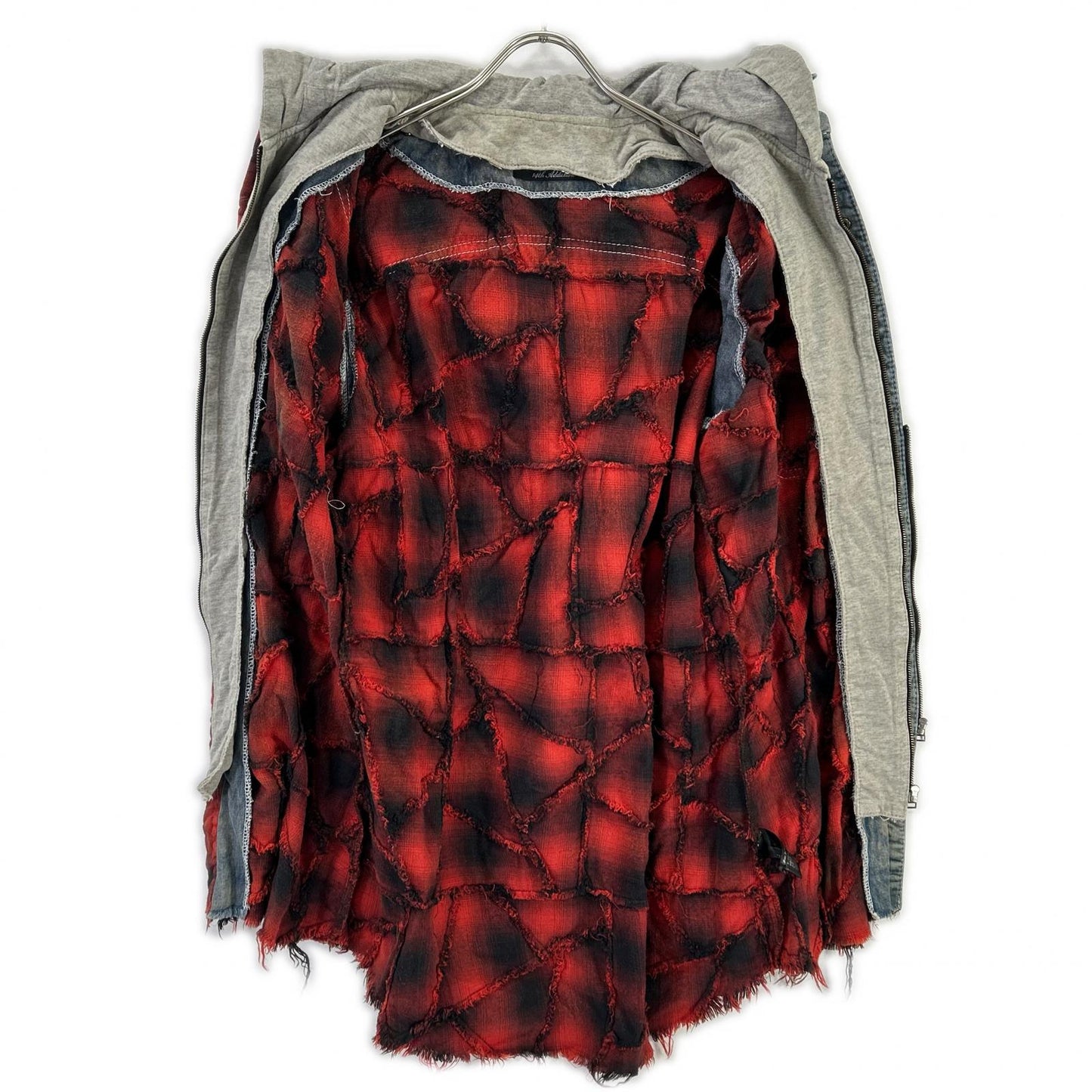 14th addiction FRANCES Check Red/Indigo Cotton Hoodie Size 3