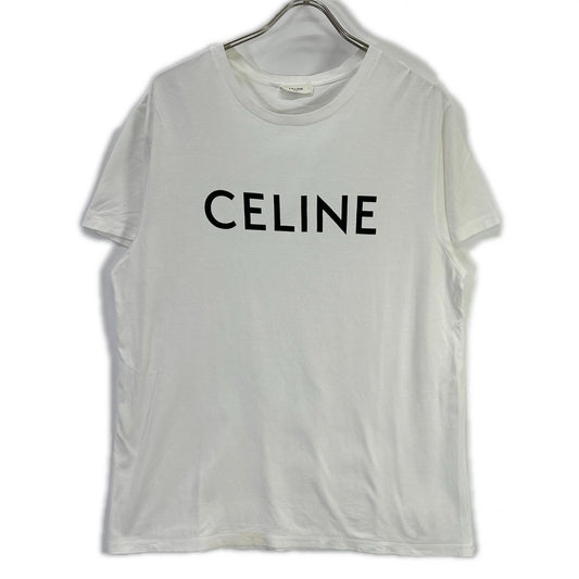 CELINE Classic Logo Loose White Cotton T-Shirt Size L