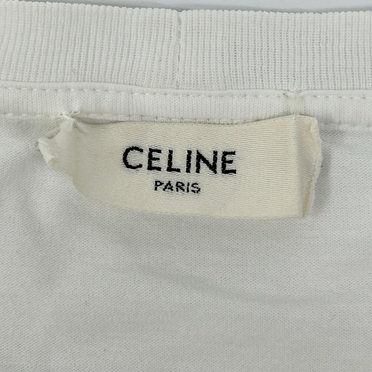 CELINE Classic Logo Loose White Cotton T-Shirt Size L