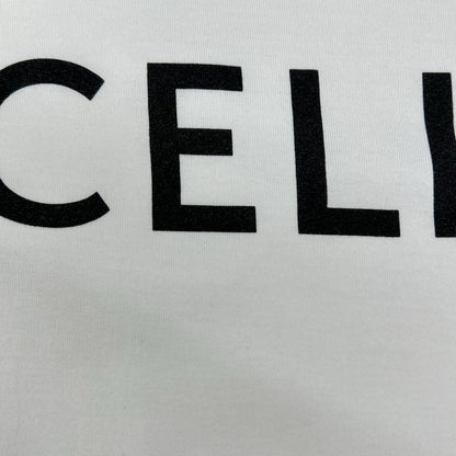 CELINE Classic Logo Loose White Cotton T-Shirt Size L