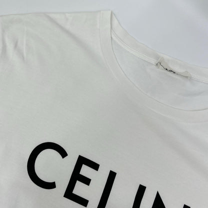 CELINE Classic Logo Loose White Cotton T-Shirt Size L