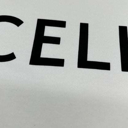 CELINE Classic Logo Loose White Cotton T-Shirt Size XXL