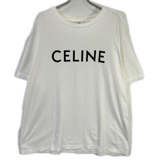CELINE Classic Logo Loose White Cotton T-Shirt Size XXL
