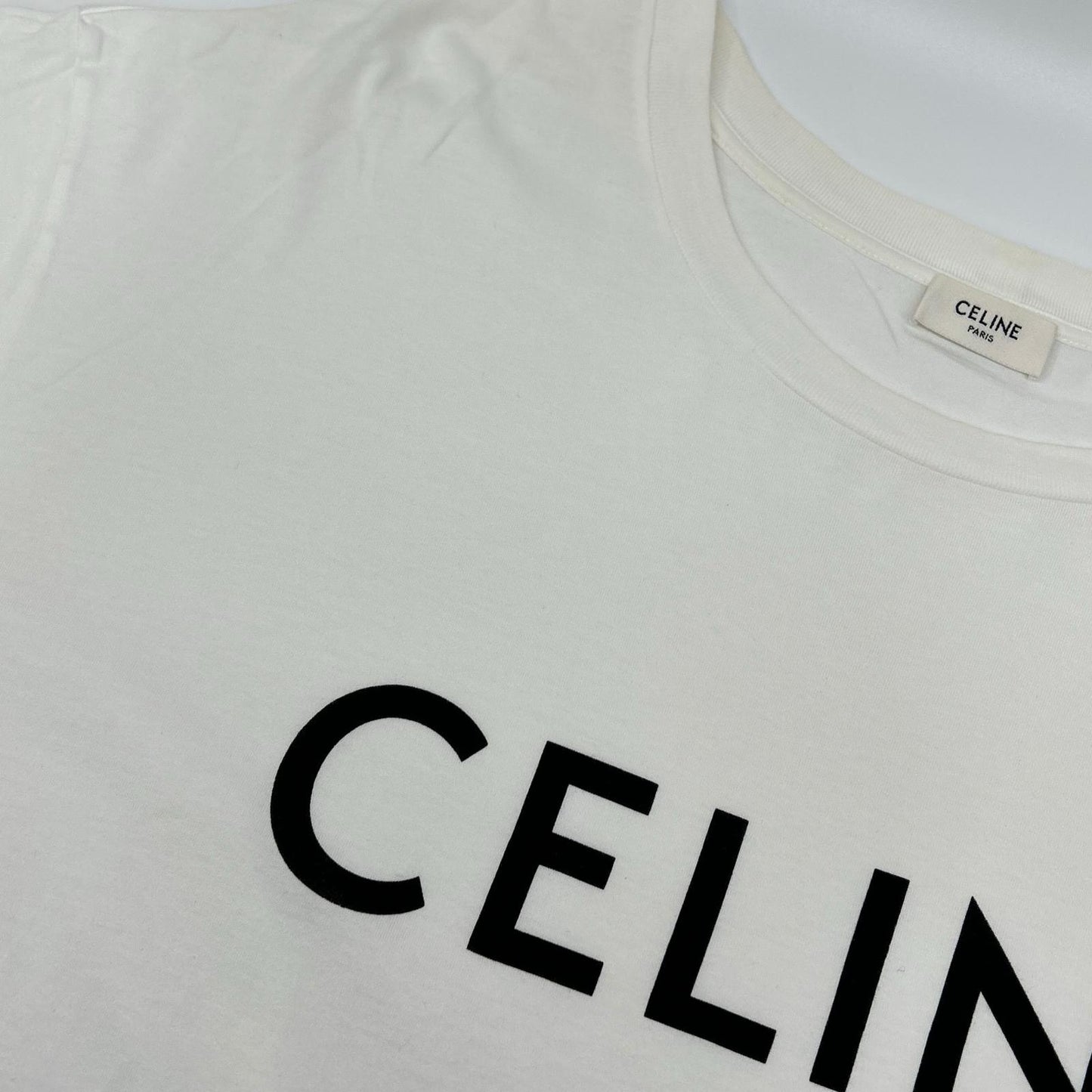 CELINE Classic Logo Loose White Cotton T-Shirt Size XXL