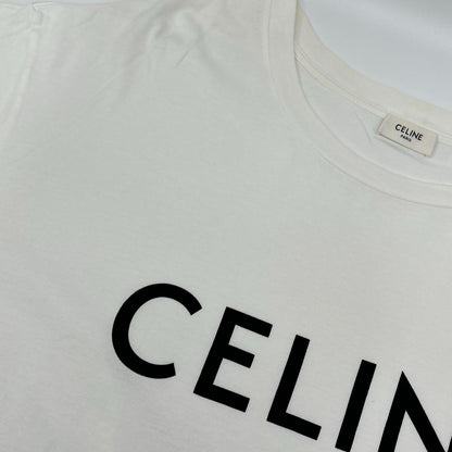 CELINE Classic Logo Loose White Cotton T-Shirt Size XXL